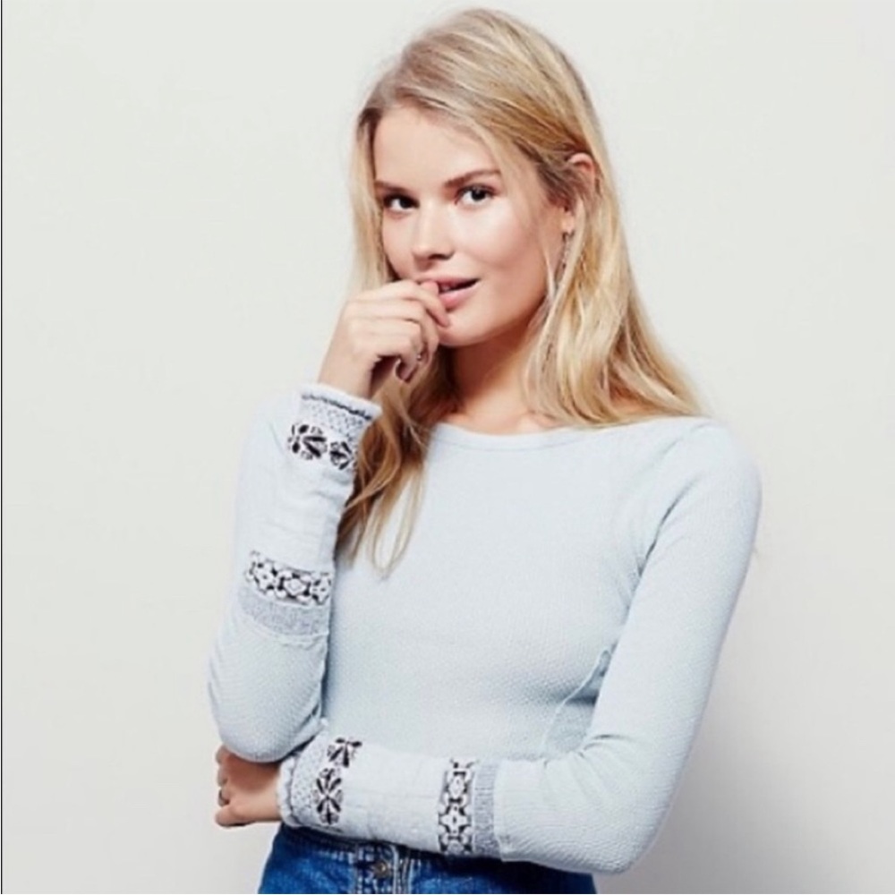 Free people light blue thermal waffle top long sleeve - small